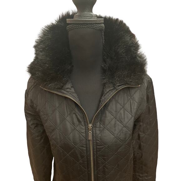 Towne Collection by London Fog Quilted Jacket Faux Fur Collar Size M - Picture 2 of 8
